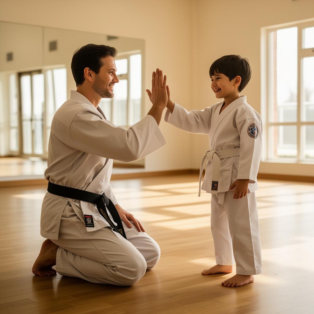 Instructor giving a high-five to a smiling student